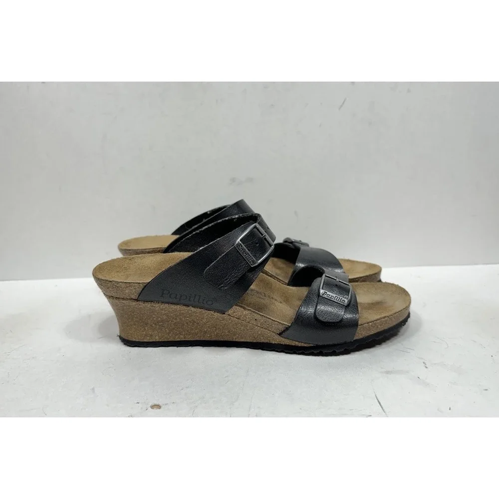 Birkenstock Papillio Dorothy Black Double Strap Wedge Sandals Womens Size 9 N